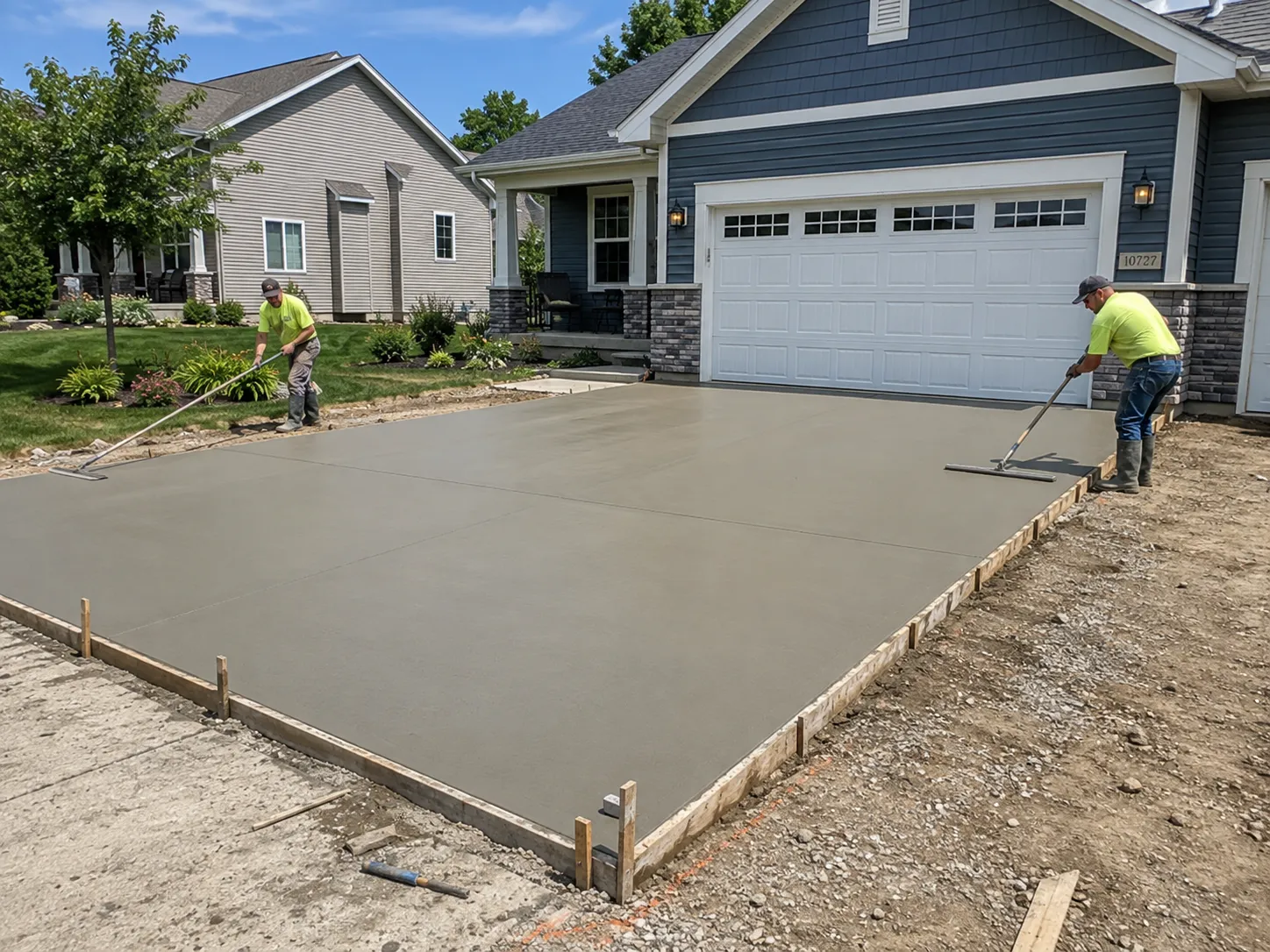 Concrete driveway installation planned around a residential property