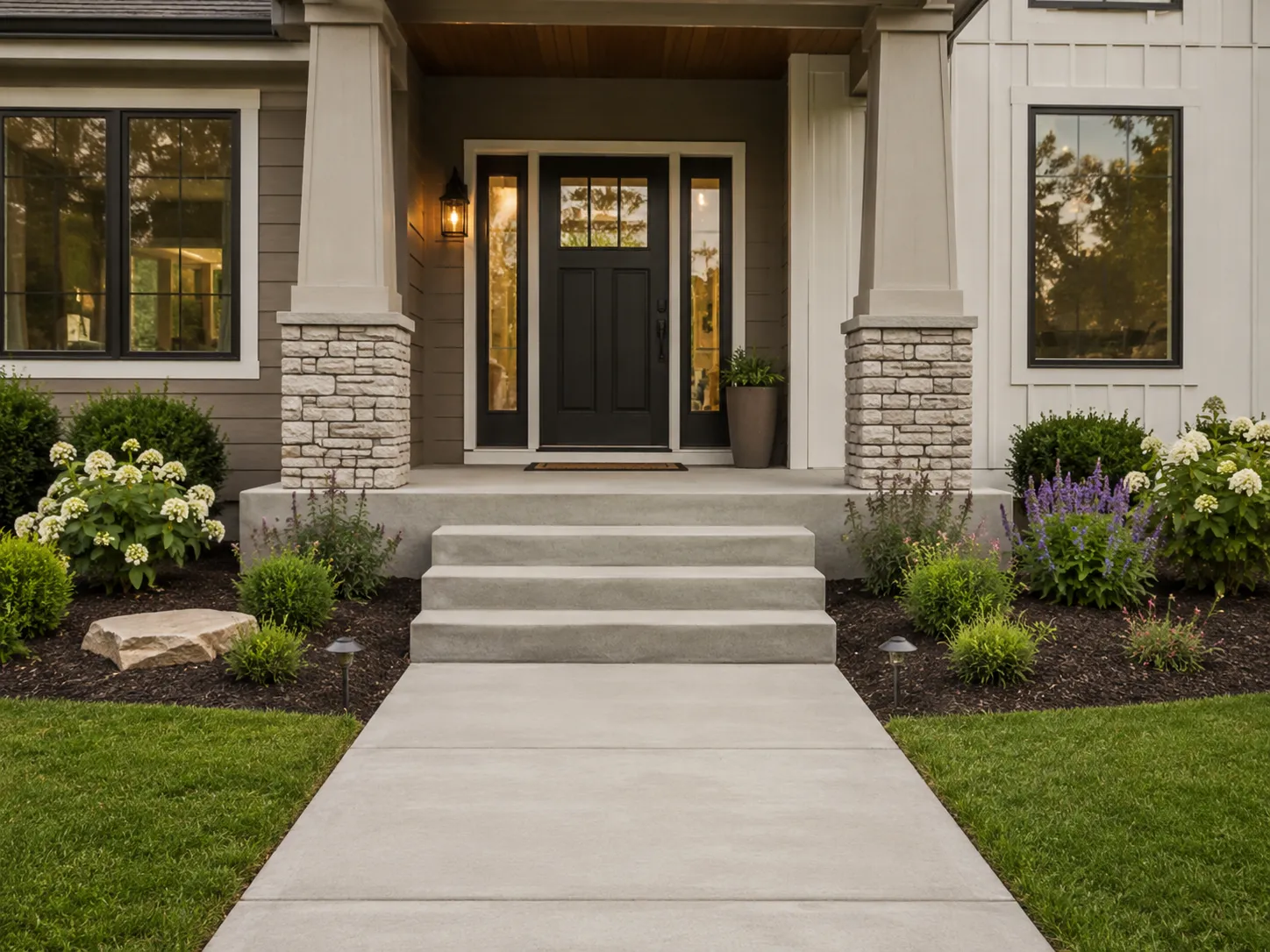 Concrete steps and entryway overview